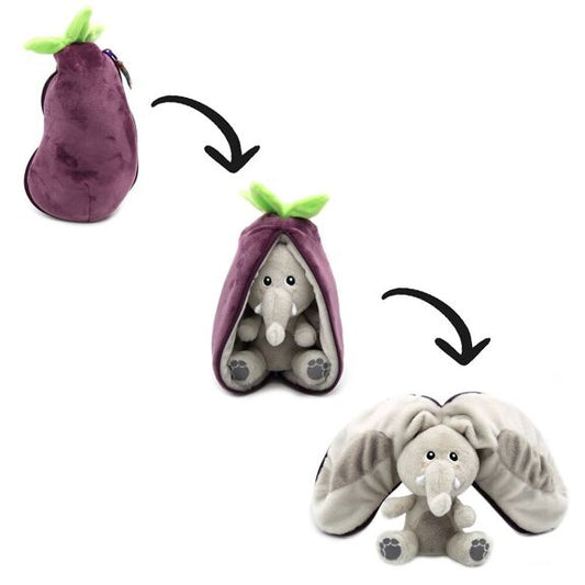 Flipetz Peluche reversible - Nugget le Poussin Ananas ou Velvet l’Éléphant Aubergine